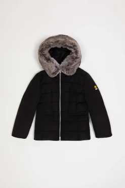 Ailin Girl Eco Fur-Piumino Nero Con Cappuccio In Pelliccia