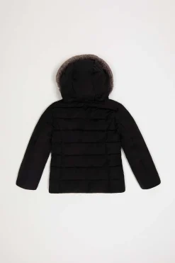 Ailin Girl Eco Fur-Piumino Nero Con Cappuccio In Pelliccia
