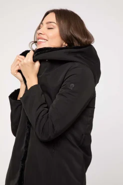 Giacca Lunga Nera Reversibile Con Cintura