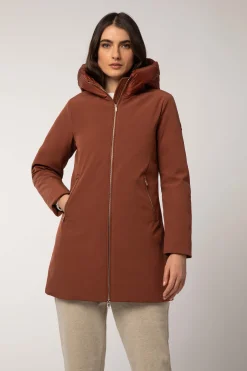 Mire 2.2-Giacca Lunga Color Mattone Con Cappuccio
