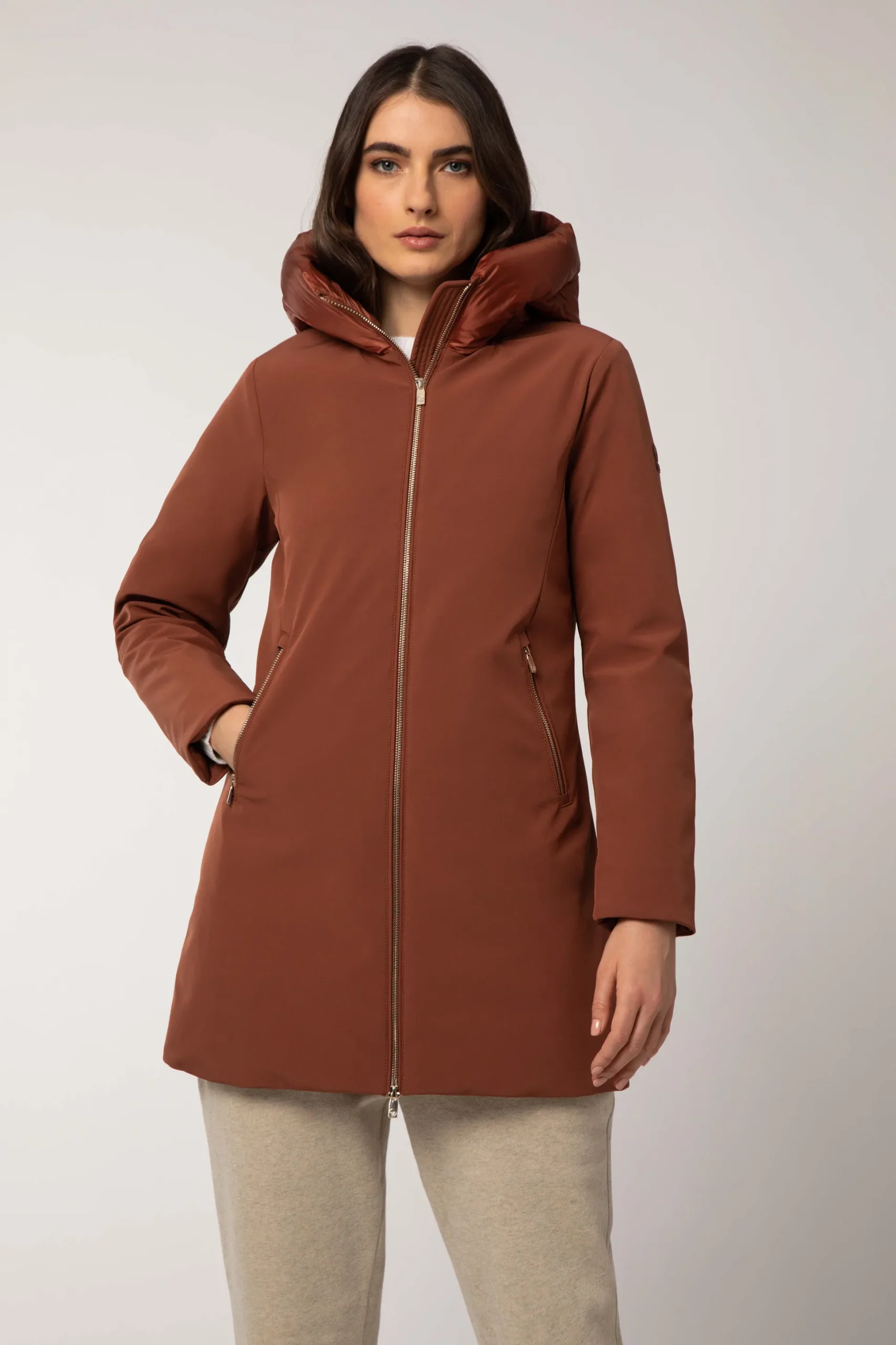 Mire 2.2-Giacca Lunga Color Mattone Con Cappuccio