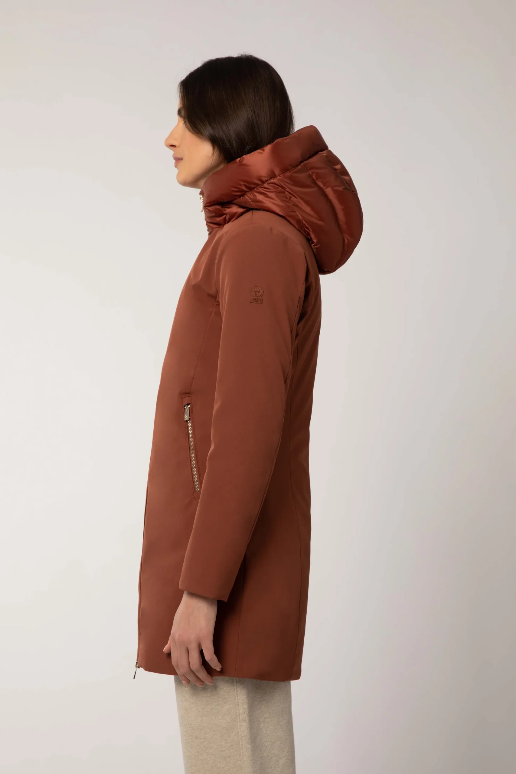 Mire 2.2-Giacca Lunga Color Mattone Con Cappuccio