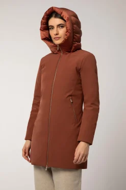 Mire 2.2-Giacca Lunga Color Mattone Con Cappuccio