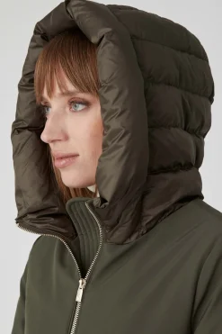 Mire 2.2-Giacca Lunga Verde Militare Con Cappuccio
