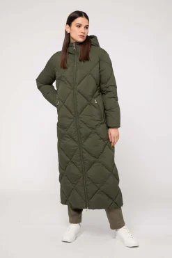 Piumino Verde Lungo A Rombi