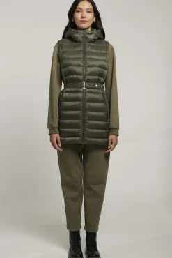 Piumino Verde Smanicato Con Cintura