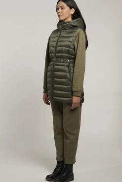 Piumino Verde Smanicato Con Cintura
