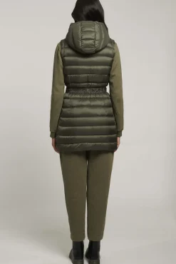 Piumino Verde Smanicato Con Cintura