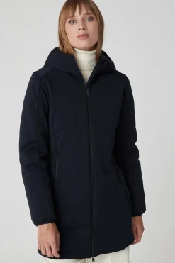 Ysabel-Cappotto Blu In Softshell Con Cappuccio