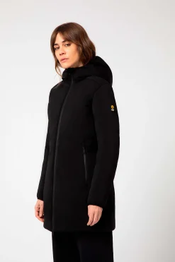 Ysabel-Cappotto Nero In Softshell Con Cappuccio